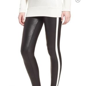 Spanx White Side Striped Faux Leather Legging